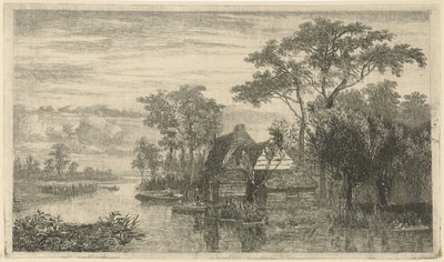 Vista al río con pescadores de Hermanus Jan Hendrik van Rijkelijkhuysen