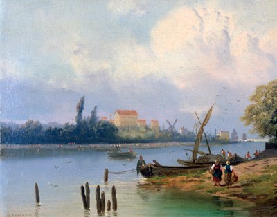 Gente junto a los barcos en Holanda, c. 1835-1882 de Hermanus Koekkoek