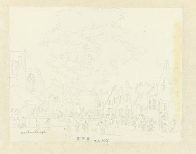 Mercado en el pueblo de Valkenburg de Hermanus Petrus Schouten