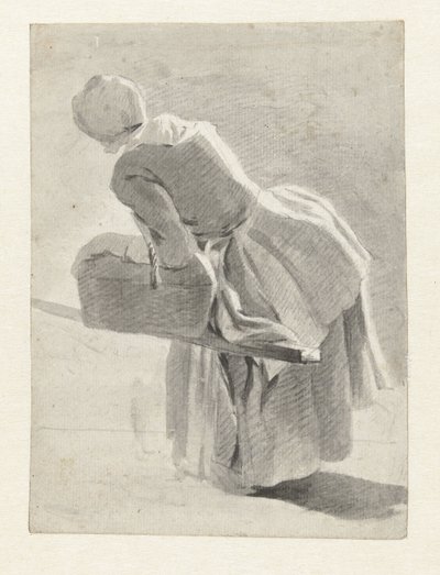 Criada descansando con una cesta, vista desde atrás de Hermanus van Brussel