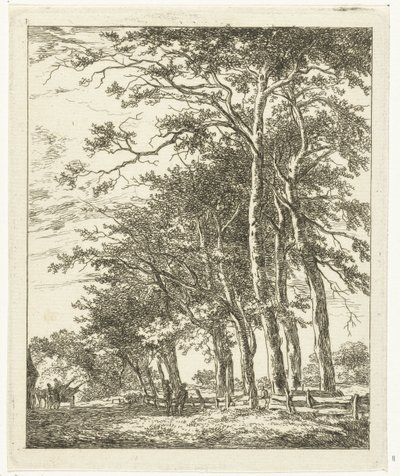 Dos figuras de pie cerca de árboles altos de Hermanus van Brussel