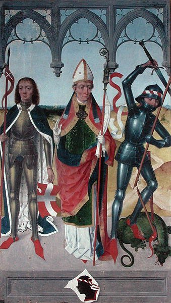 San Jorge, San Nicolás y San Víctor de Marsella, del Altar Mayor de la Iglesia de San Nicolás, 1481 (detalle) de Hermen Rode