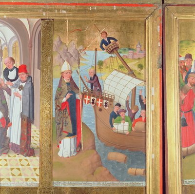 San Nicolás salvando un barco, del Altar Mayor de la Iglesia de San Nicolás, 1481 (detalle) de Hermen Rode