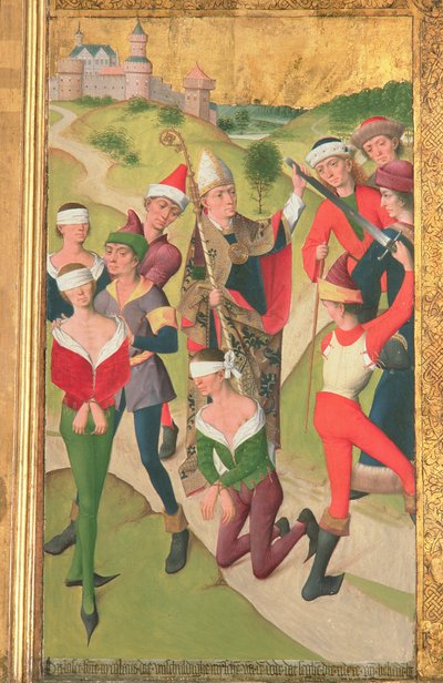 San Nicolás salvando a tres hombres inocentes de la ejecución, del Altar Mayor de la Iglesia de San Nicolás, 1481 (detalle) de Hermen Rode