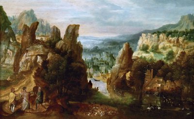 Paisaje con el camino a Emaús de Herri met de (c.1510 p.1550) Bles