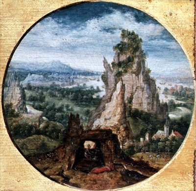 San Jerónimo en penitencia en un paisaje fantástico de Herri met de (c.1510 p.1550) Bles
