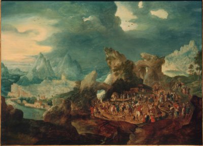 Paisaje con la carga de la cruz de Herri met de Bles
