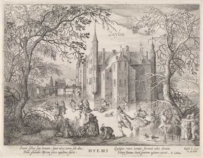 Actividades sobre el hielo ante el castillo de Zuylen de Hessel Gerritsz