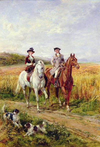 Pareja montando con sus perros de Heywood Hardy