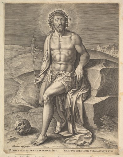 Cristo sentado en la piedra fría de Hieronymous Wierix
