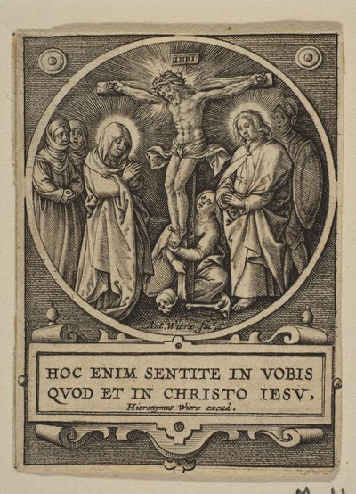 La crucifixión (copia inversa redonda) de Hieronymous Wierix
