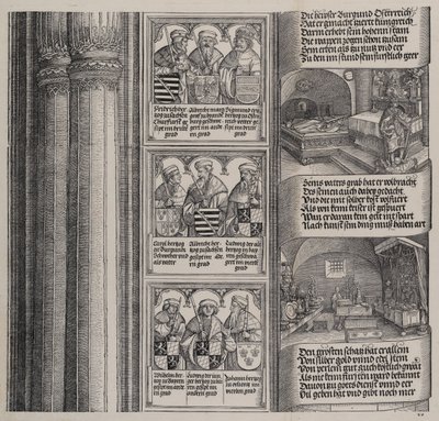 La Tumba Erigida por Maximiliano para su Padre, y El Tesoro Imperial, con Retratos de..., 1515 de Hieronymus Andreae