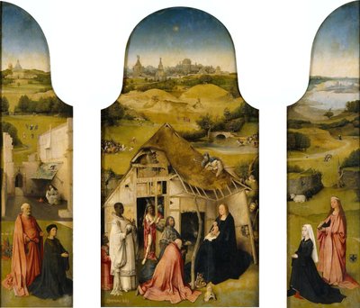 Adoración de los Reyes Magos, Interior (San Pedro con el donante, Adoración de los Reyes Magos, Santa Inés con el donante) de Hieronymus Bosch