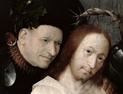 Cristo burlado (La coronación de espinas) c.1490-1500 (óleo sobre tabla) (detalle de 29114) de Hieronymus Bosch