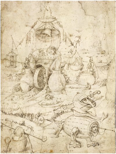 Paisaje infernal por Bosch, Hieronymus (c. 1450-1516). Pluma, tinta india marrón sobre papel, c. 1500, Colección privada de Hieronymus Bosch