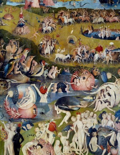 Hombres y mujeres disfrutando de los deleites de la Tierra (detalle) de Hieronymus Bosch