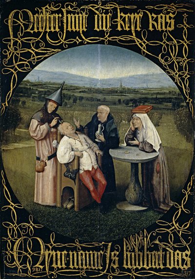 La cura de la locura, extracción de la piedra de la locura de Hieronymus Bosch