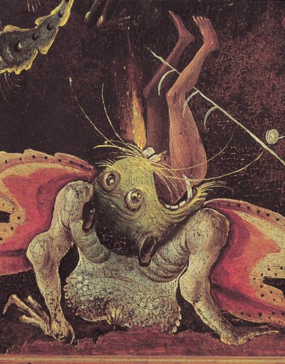El Juicio Final, detalle de un hombre devorado por un monstruo, c.1504 (óleo sobre tabla) de Hieronymus Bosch