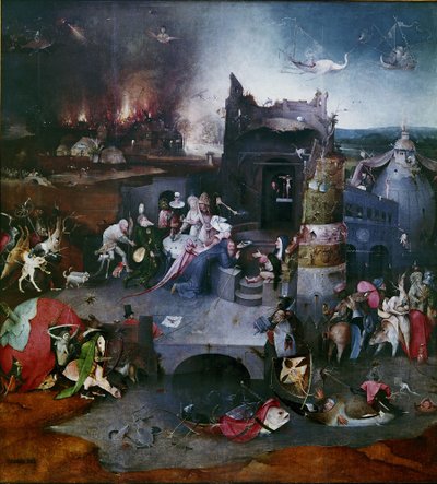 La tentación de San Antonio, panel central de un tríptico de Hieronymus Bosch