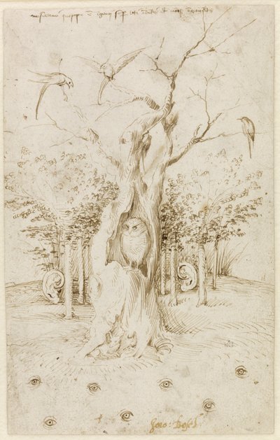 El Bosque Tiene Oídos, El Campo Tiene Ojos por Bosch, Hieronymus (c. 1450-1516). Pluma, tinta india marrón sobre papel, tamaño: 20,2x12,7, c. 1500-1515, Staatliche Museen, Berlín de Hieronymus Bosch