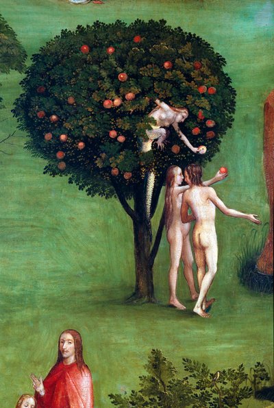Tríptico del Juicio Final, panel izquierdo. Adán y Eva en el Paraíso (detalle) de Hieronymus Bosch