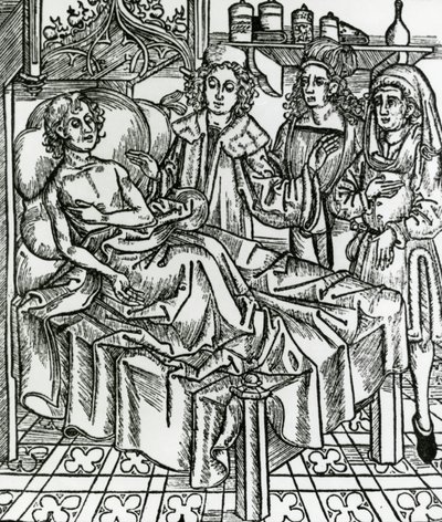 Médicos examinando a un leproso de Hieronymus Brunschwig