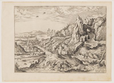 Abraham e Isaac camino del sacrificio, de Paisajes con escenas bíblicas y mitológicas de Hieronymus Cock
