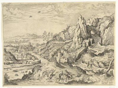 Abraham e Isaac camino al lugar del sacrificio Paisajes con escenas bíblicas y mitológicas (título de serie) de Hieronymus Cock