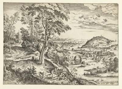 Céfalo y Procris Paisajes con escenas bíblicas y mitológicas (título de serie) de Hieronymus Cock