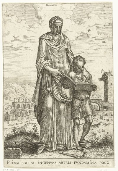 Gramática (título en objeto) Artes liberales y Minerva, Apolo e Industria (título de la serie) de Hieronymus Cock