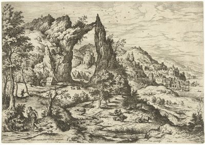 Judá y Tamar Paisajes con escenas bíblicas y mitológicas (título de serie) de Hieronymus Cock