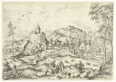 Mercurio y Argus Paisajes con escenas bíblicas y mitológicas (título de serie) de Hieronymus Cock