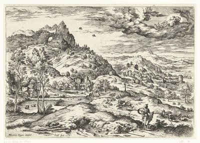 Mercurio con la cabeza de Argus Paisajes con escenas bíblicas y mitológicas (título de serie) de Hieronymus Cock