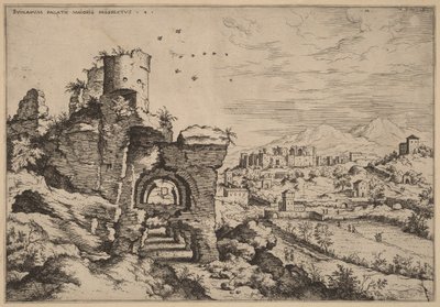 Ruinas del Palatino, con vistas a las Termas de Caracalla de Hieronymus Cock