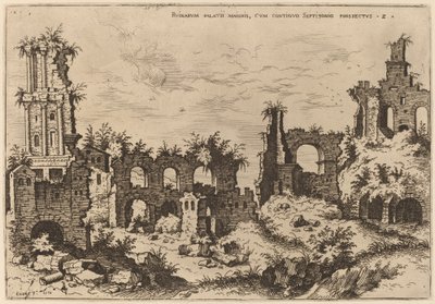 Ruinas en el Palatino con el Septizonio de Hieronymus Cock