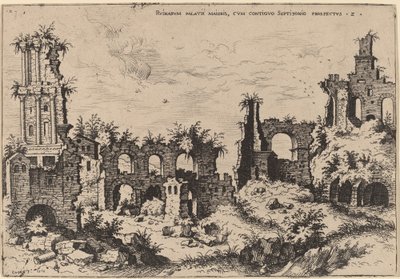 Ruinas en el Palatino con el Septizonio de Hieronymus Cock