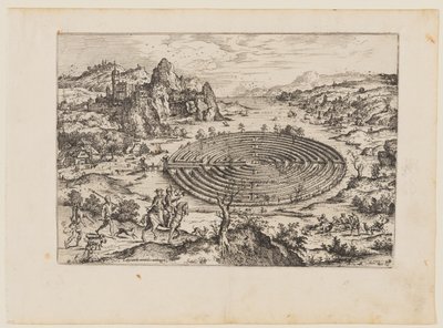 El laberinto cretense, de Paisajes con escenas bíblicas y mitológicas de Hieronymus Cock