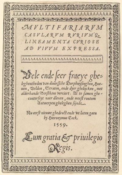Página de título para "Multifariarum Casularum" de Hieronymus Cock