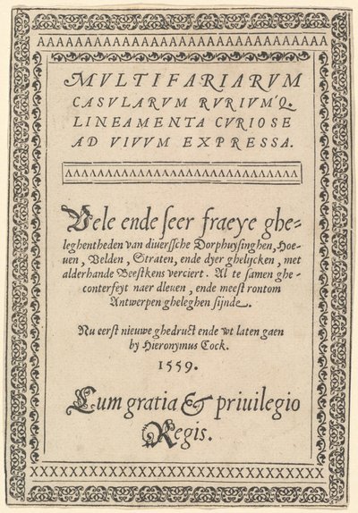 Página de título de «Multifariarum Casularum» de Hieronymus Cock