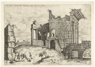 Tweede gezicht op het Forum Nerva Ex incertis qvibvsdam Ro Antiqvitatis rvinis (...) (título sobre el objeto) Ruinas romanas (título de la serie) de Hieronymus Cock