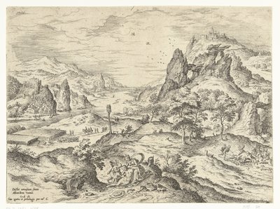 Venus llora la muerte de Adonis Paisajes con escenas bíblicas y mitológicas (título de serie) de Hieronymus Cock