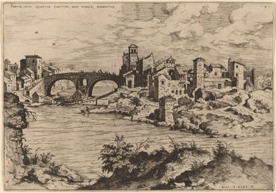 Vista del Puente Quattro Capi y la Isla del Tíber de Hieronymus Cock