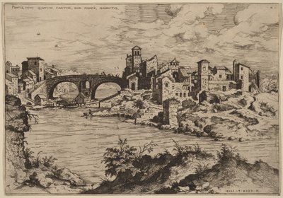 Vista del Ponte Quattro Capi y de la Isla del Tíber de Hieronymus Cock