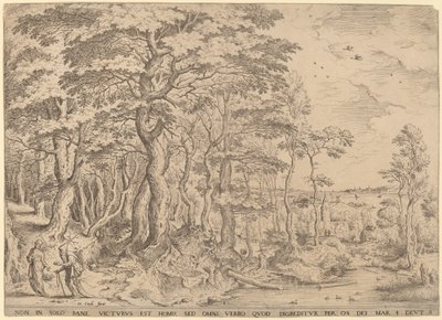 Paisaje con la tentación de Cristo de Hieronymus Cock after Pieter Bruegel the Elder