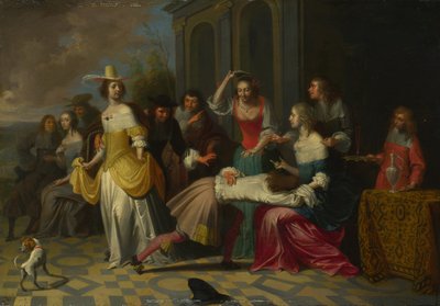 Damas y caballeros jugando La Main Chaude, c. 1655-1665 de Hieronymus, Janssens