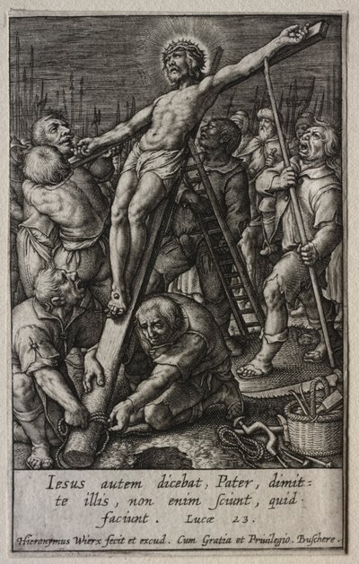 La pasión: La elevación de la cruz de Hieronymus Wierix