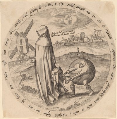 El misántropo robado por el mundo de Hieronymus Wierix after Pieter Bruegel the Elder