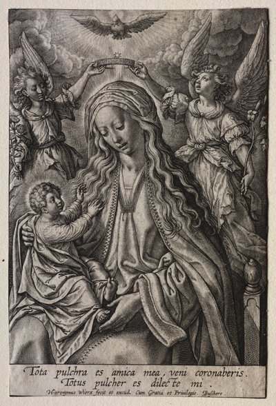 Virgen coronada por dos ángeles de Hieronymus or Jerome Wierix