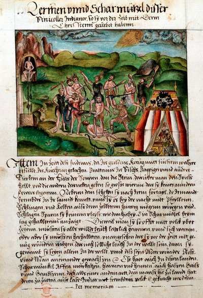 Venezolanos atacando a conquistadores españoles, siglo XVI de Hieronyouse Koler