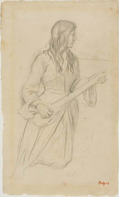 Joven tocando una mandolina, estudio para el retrato de la señorita Fiocre en el ballet "La Source" de Hilaire Germain Edgar Degas